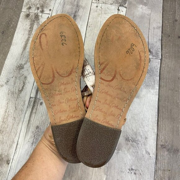 Sam Edelman Rhinestone Studded Gwyneth T Strap Thong Sandal Tan Flats Sz 8.5 - Picture 10 of 10
